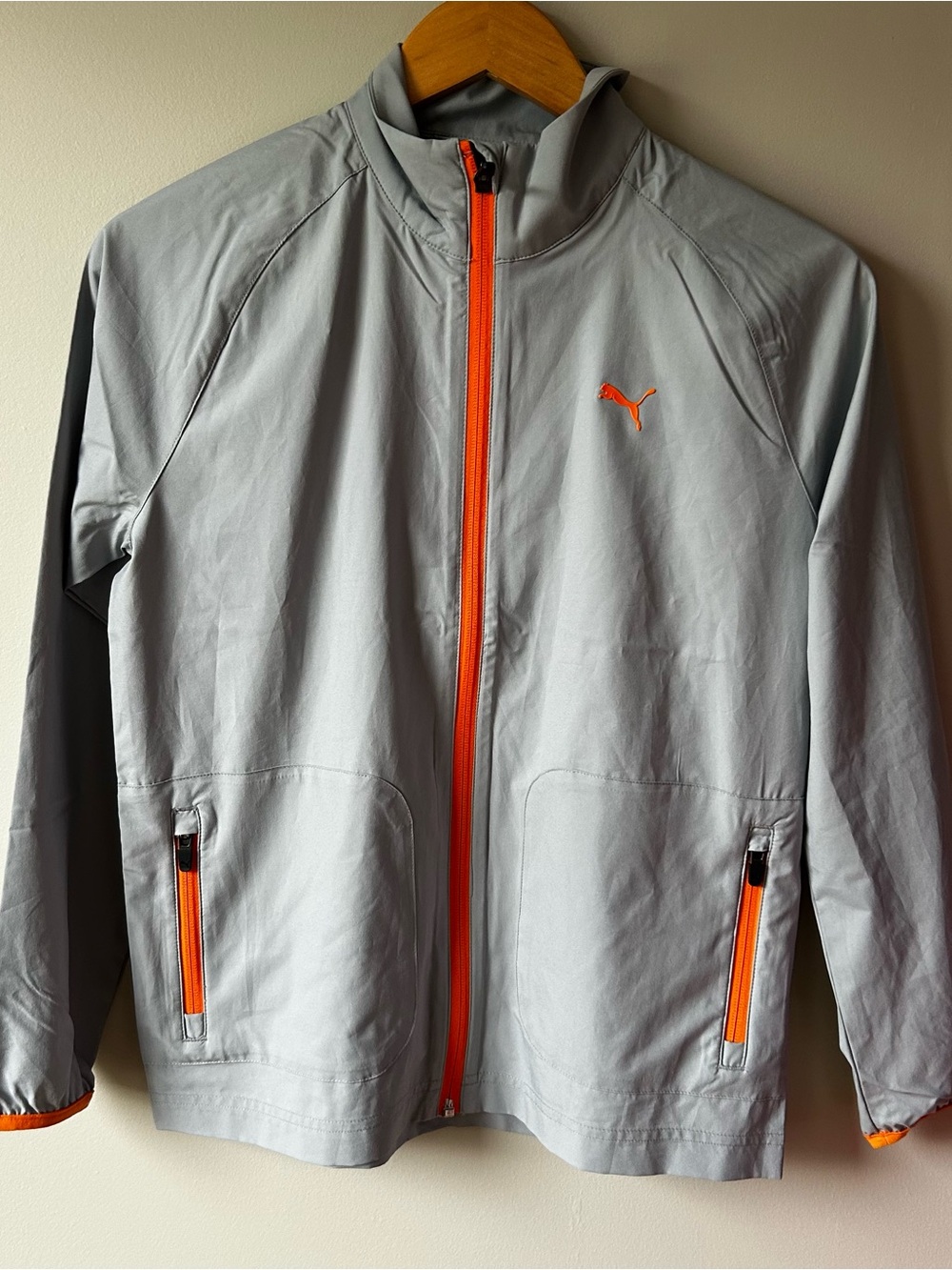 Puma Boys Gray Lightweight Jacket with Orange Accents Large